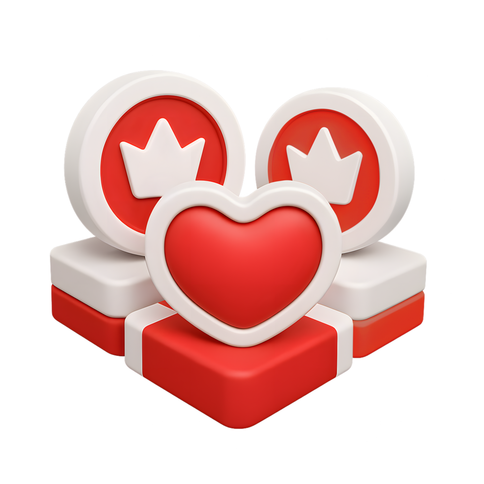 3D Modern Gaming Tokens Heart and Crown Symbols png