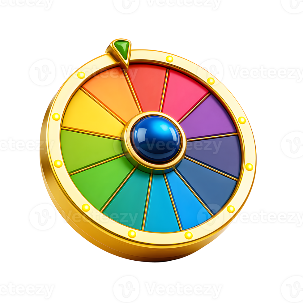 3D render of a gold roulette wheel casino png