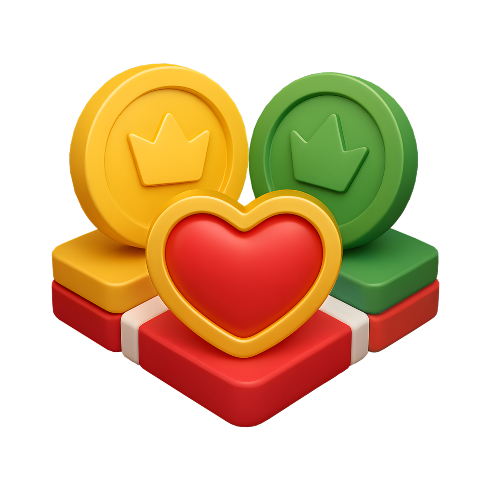Minimal 3D Casino Tokens with Heart Symbol Red and White png