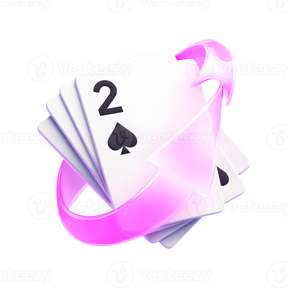 3D Rendered Playing Cards Glowing Pink Ribbon Casino Game Symbo png