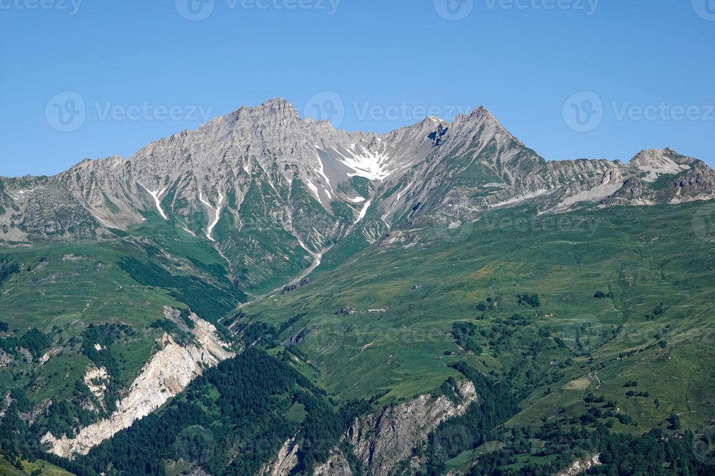 View of the mountains of the Tarentaise Valley in Bourg-Saint-Maurice in summer photo