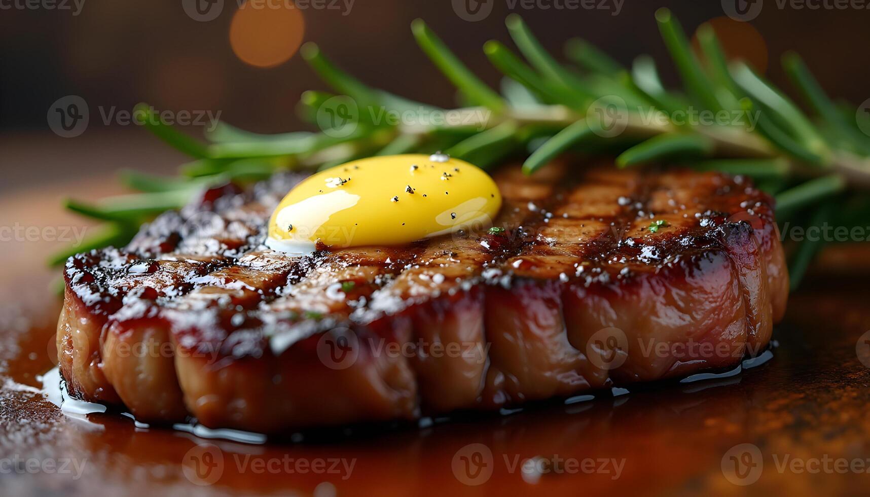 A steak with a yellow egg on top photo