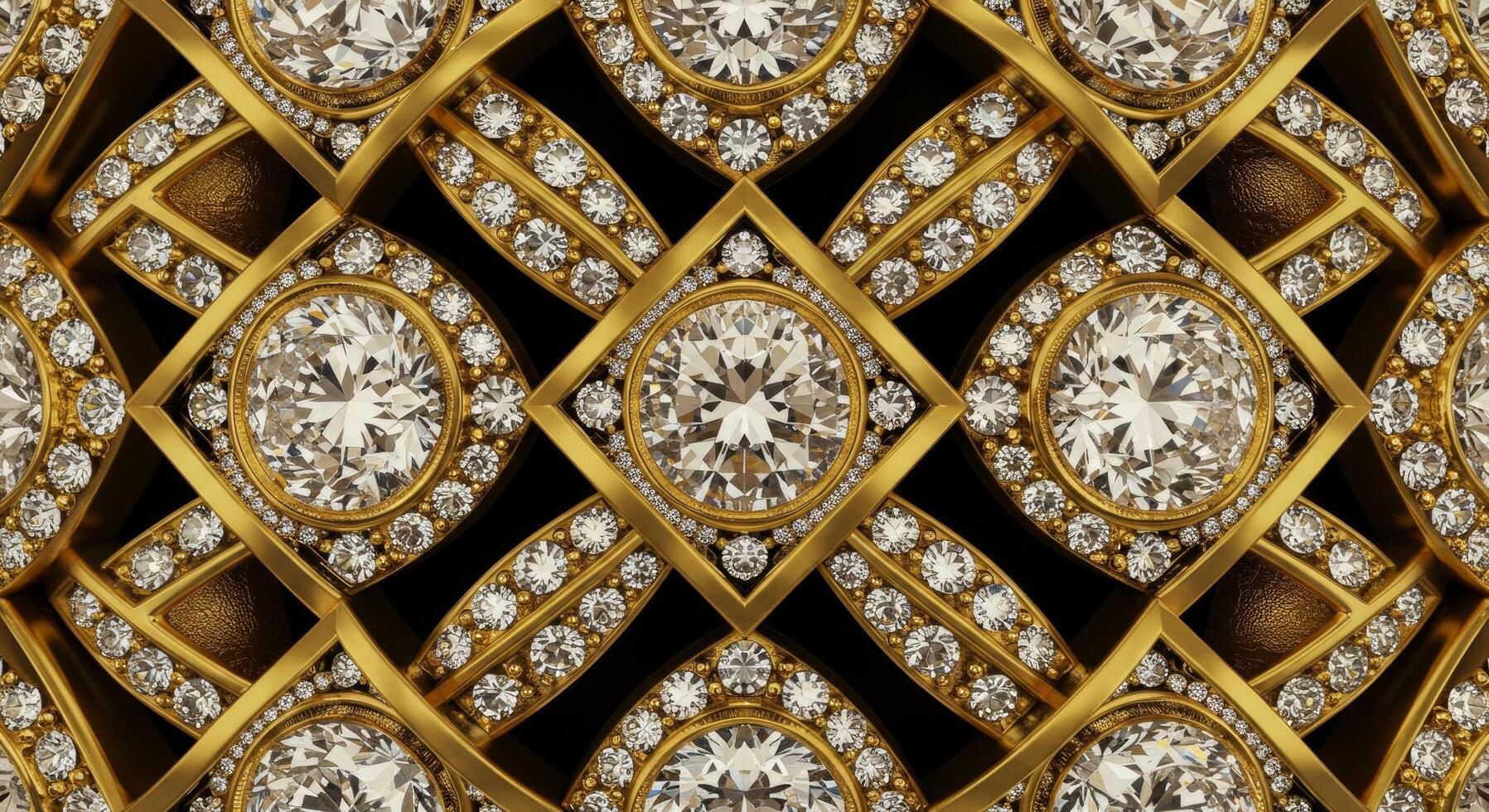 Gold and Diamond Geometric Pattern Close up of luxurious jewelry design featuring large and small diamonds set in gold photo