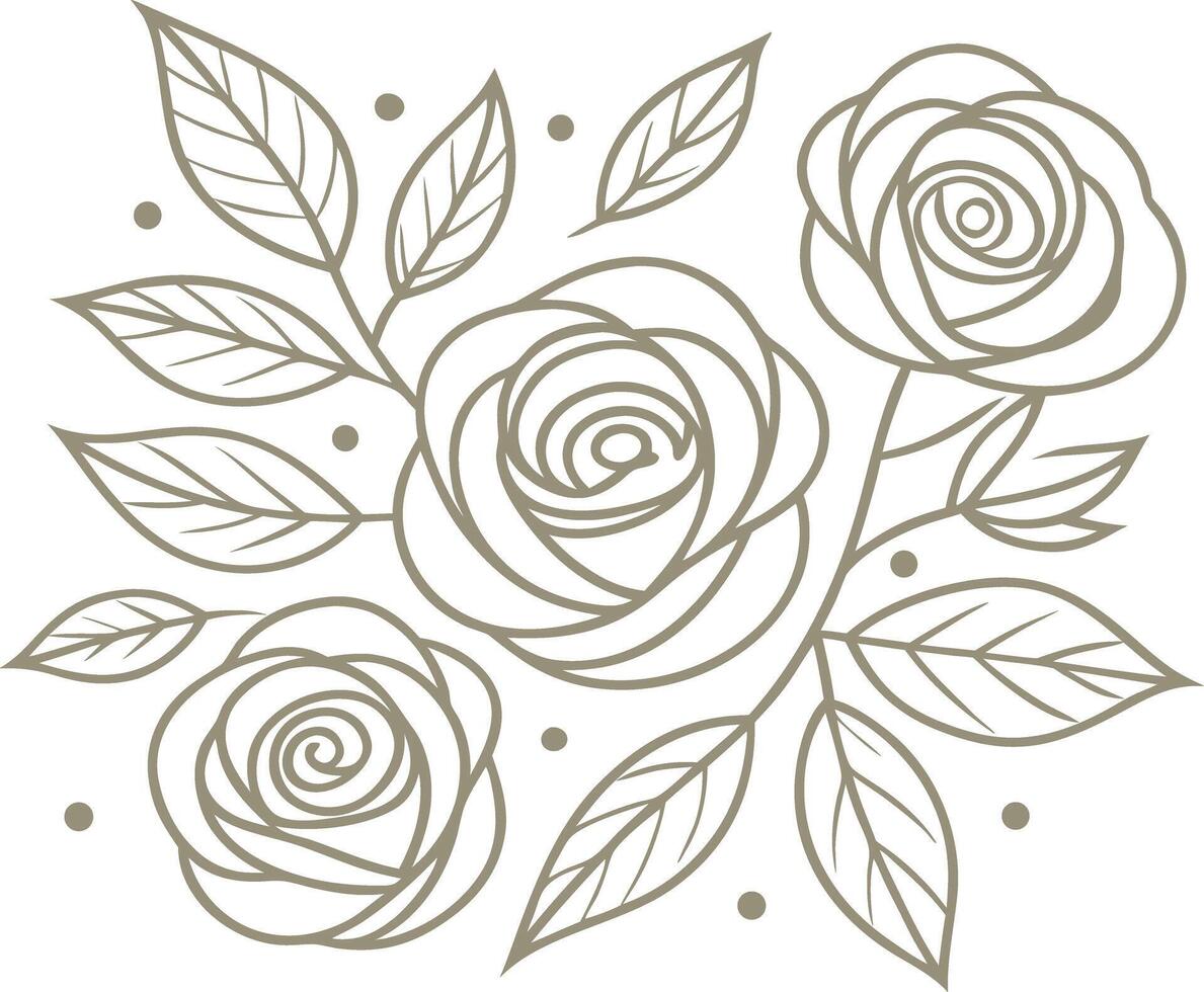 Elegant outline illustration of roses and leaves featuring a minimalist floral design for decorative purposes vector