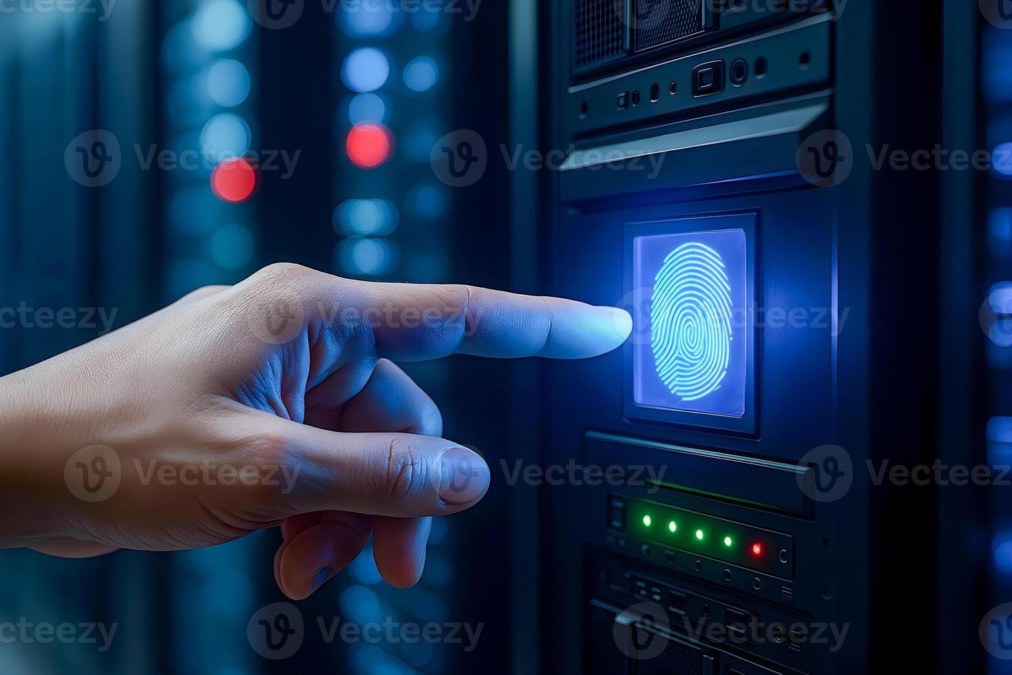 Fingerprint Authentication on Server Rack Representing Secure Data Center Access photo