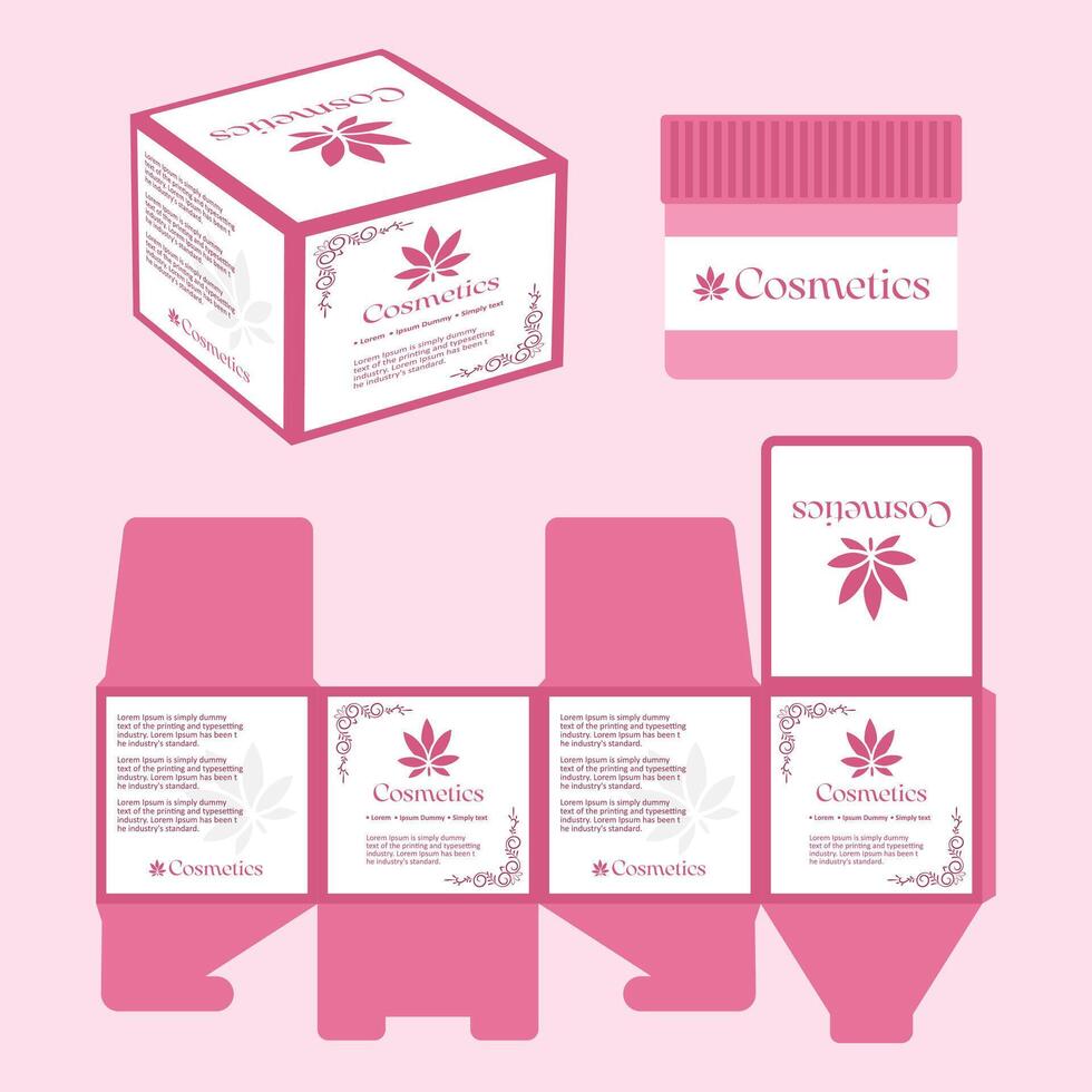 Cosmetics cream box packaging design illustration design pink color theme vector