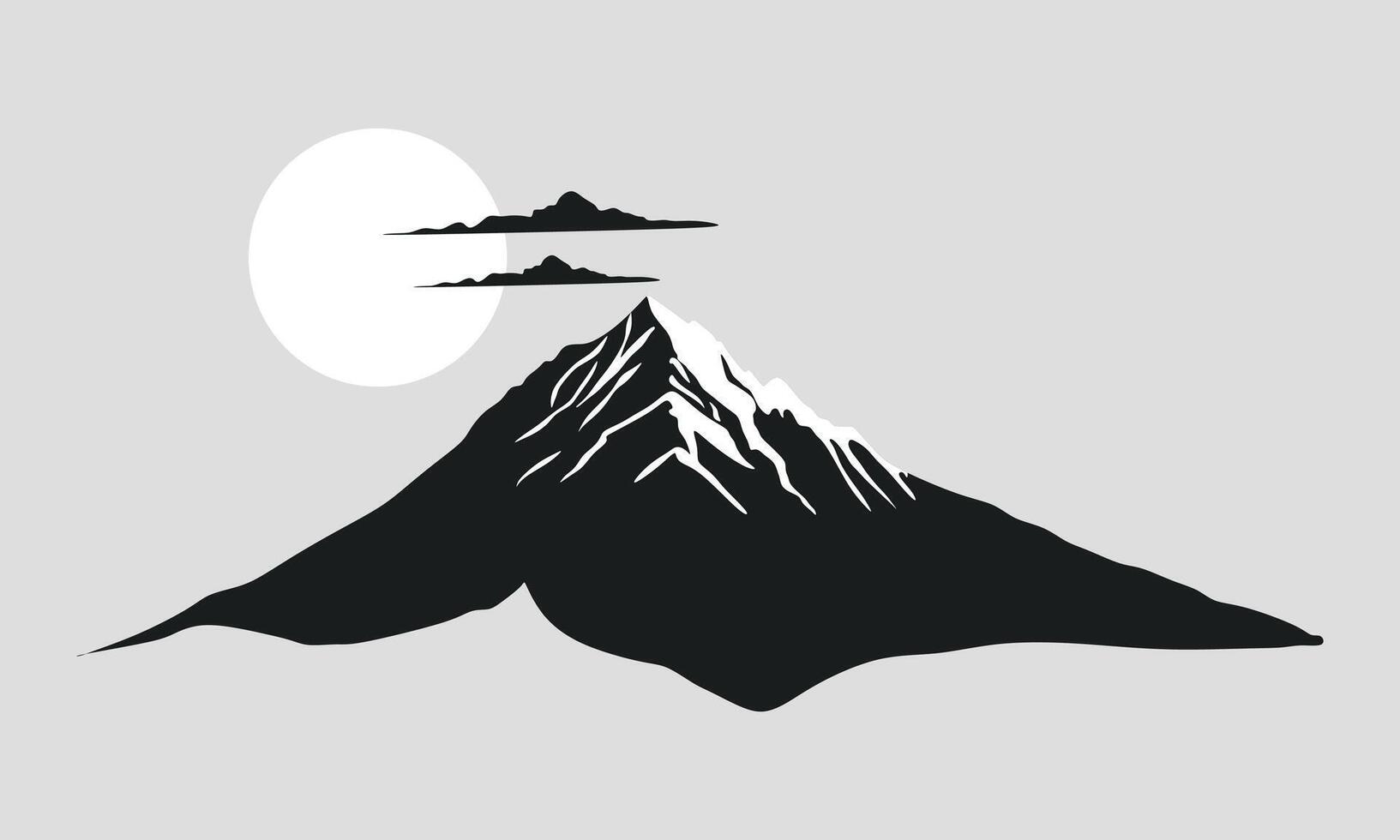 Mountain Silhouette with Sun or Clouds and mountain black color illustration design or icon vector
