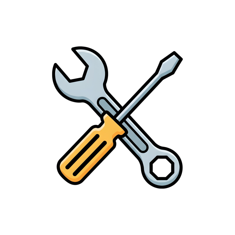 Crossed wrench and screwdriver tools graphic png