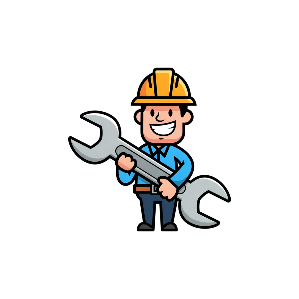 Cartoon worker character holding a wrench png