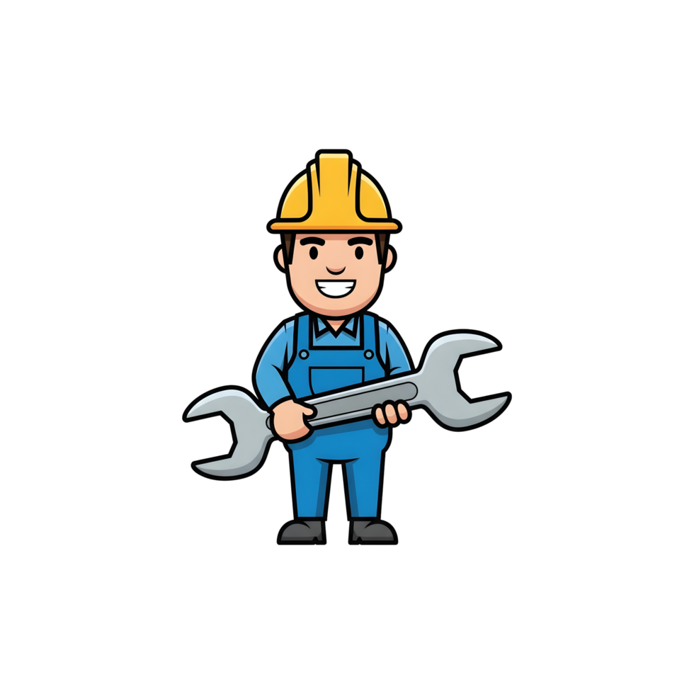 Smiling repairman holding wrench illustration png