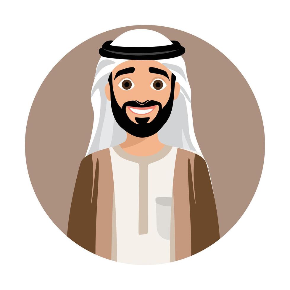 Smiling Arab Man in Traditional Attire illustration design and face Arab Man logo design vector