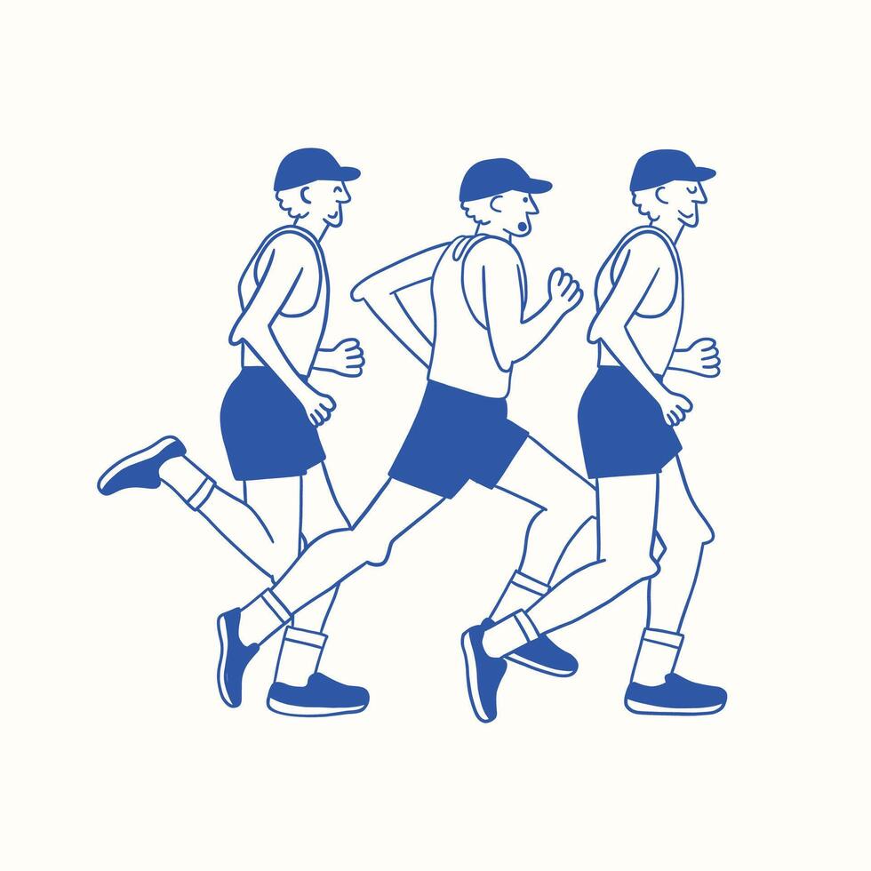 people running retro cartoon illustration vector