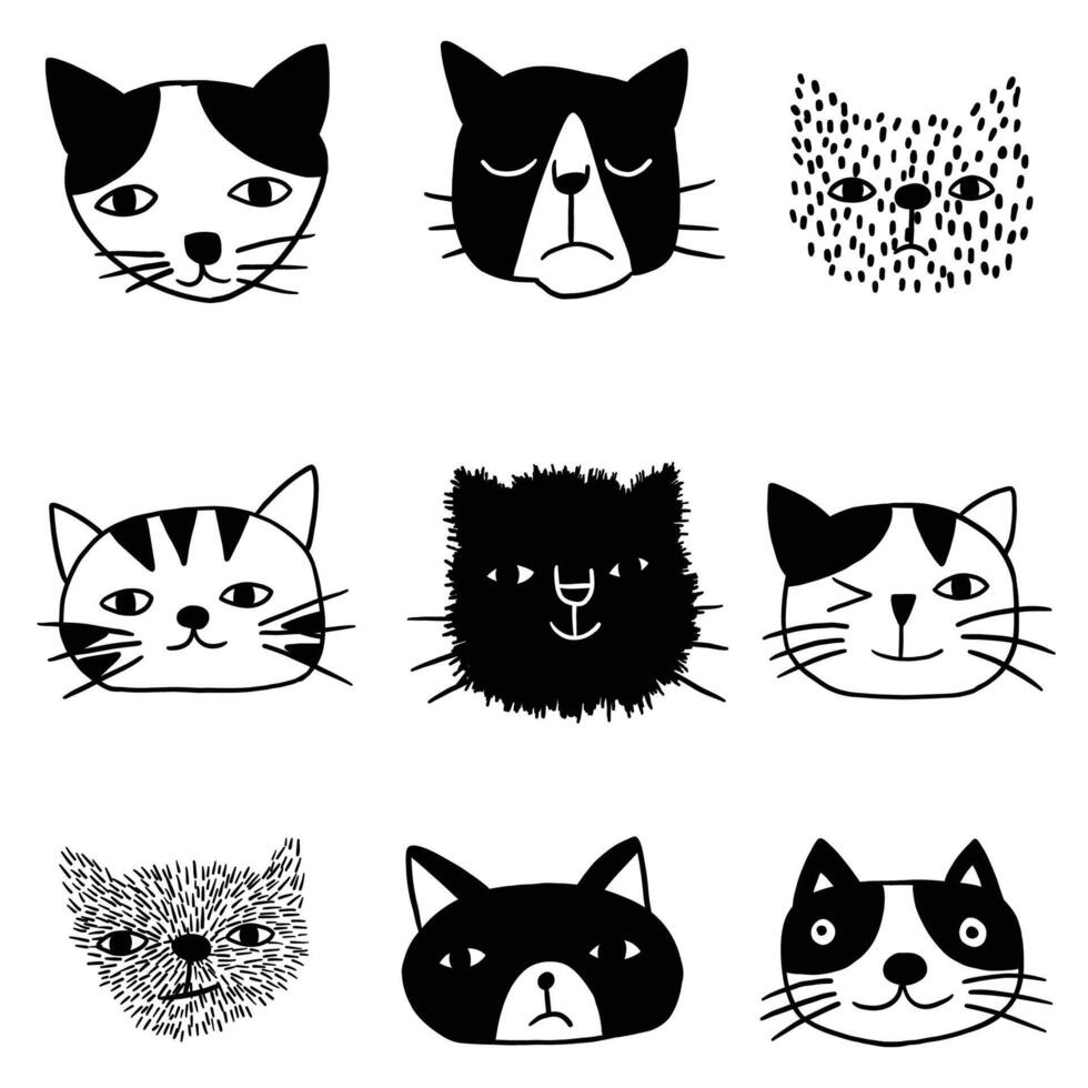 kids drawing cute cat face illustration vector