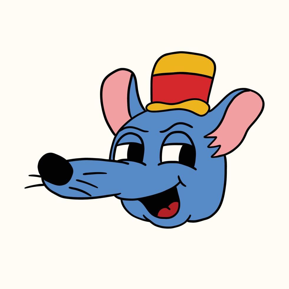 mouse face retro cartoon character illustration vector