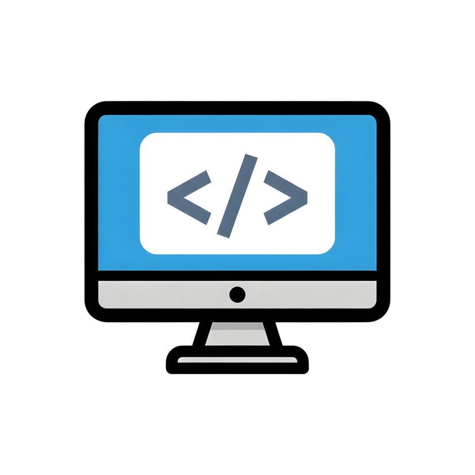 Modern computer monitor with coding icons png