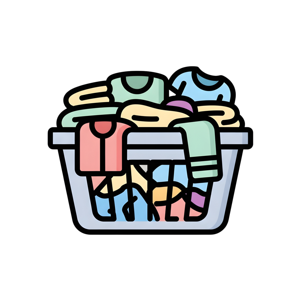Colorful laundry basket filled with clothes illustration png