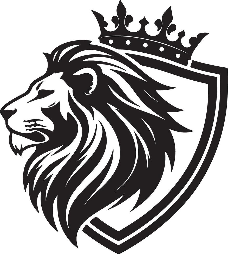 Majestic lion head with crown emblem on a shield vector