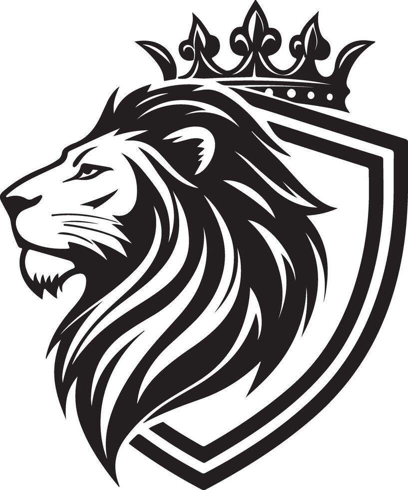 Majestic lion head with crown and shield emblem vector