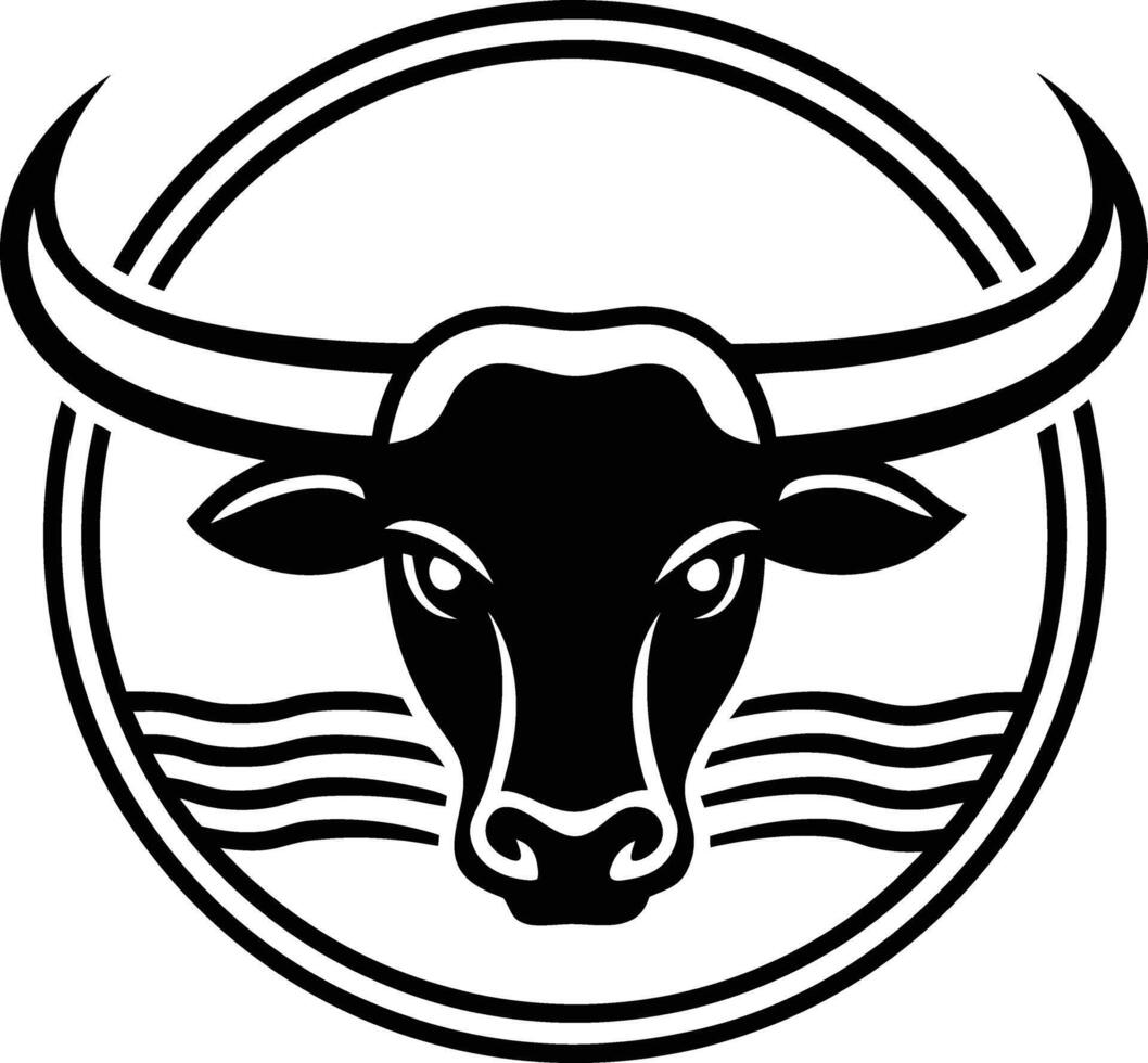 Stylized black and white bull head with wavy lines emblem vector