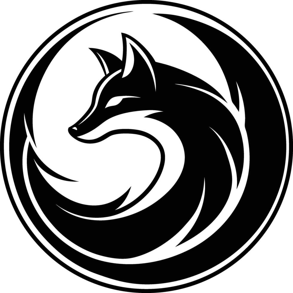 Stylized black fox silhouette in a circular yin yang design vector