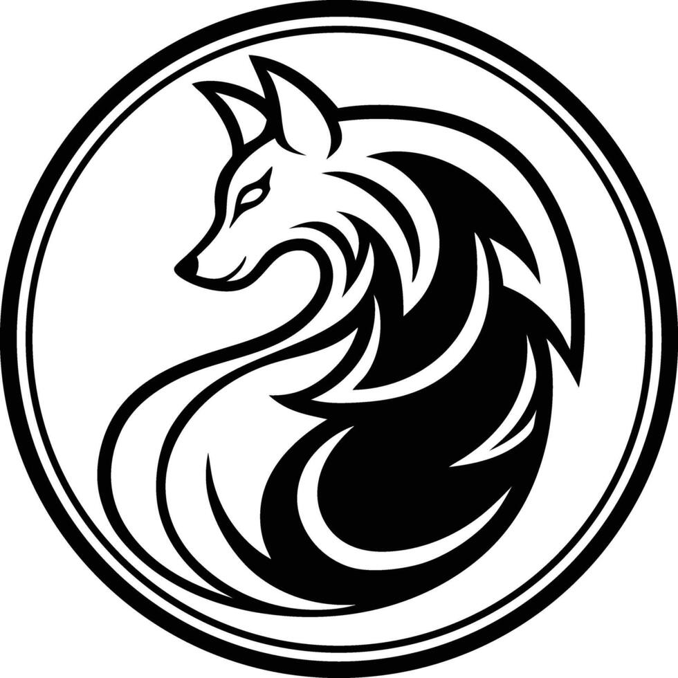 Stylized black fox silhouette in a circular emblem vector