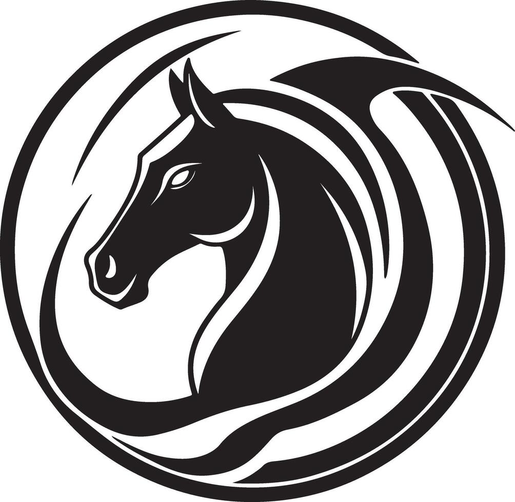 Stylized black horse head silhouette in a circular emblem vector