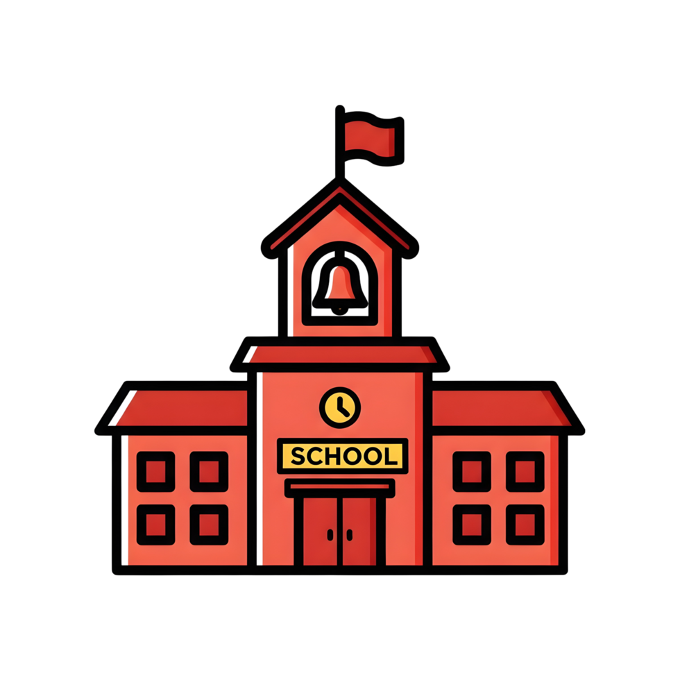 Simple red school building illustration png