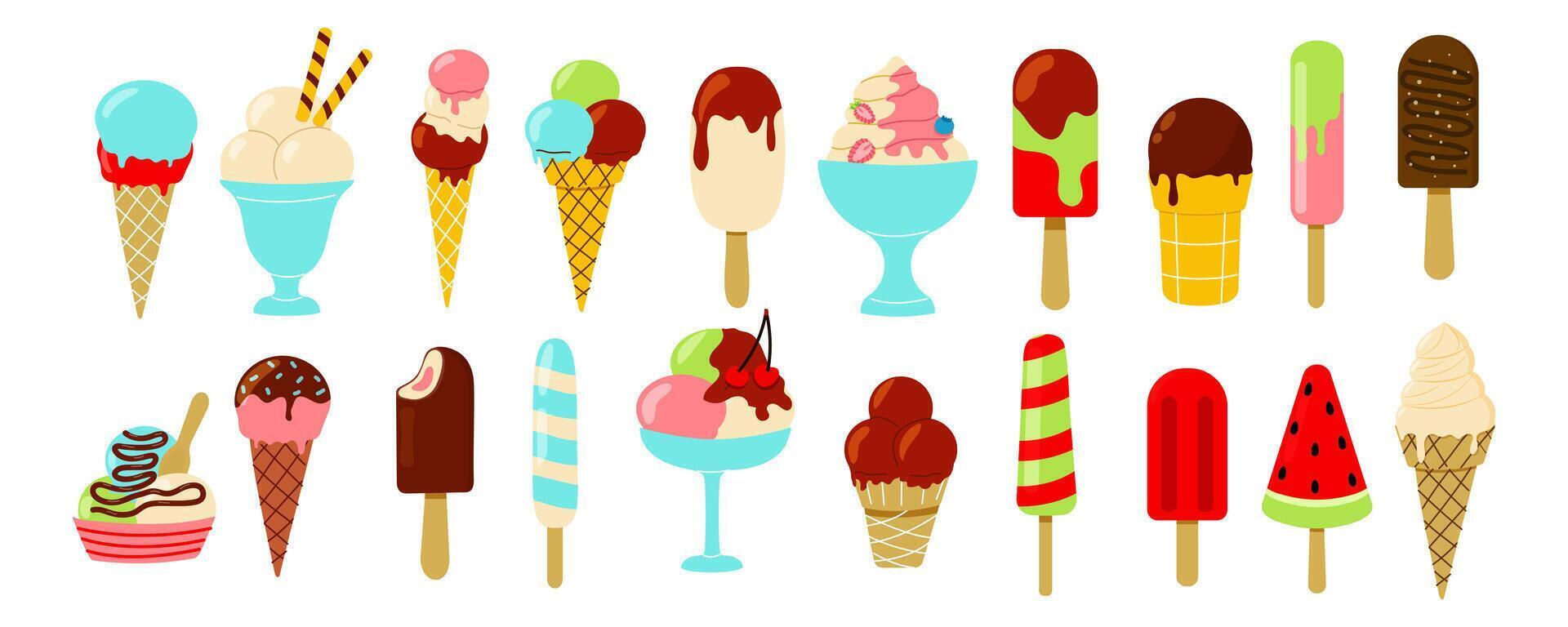 Colorful ice cream treats in various forms vector