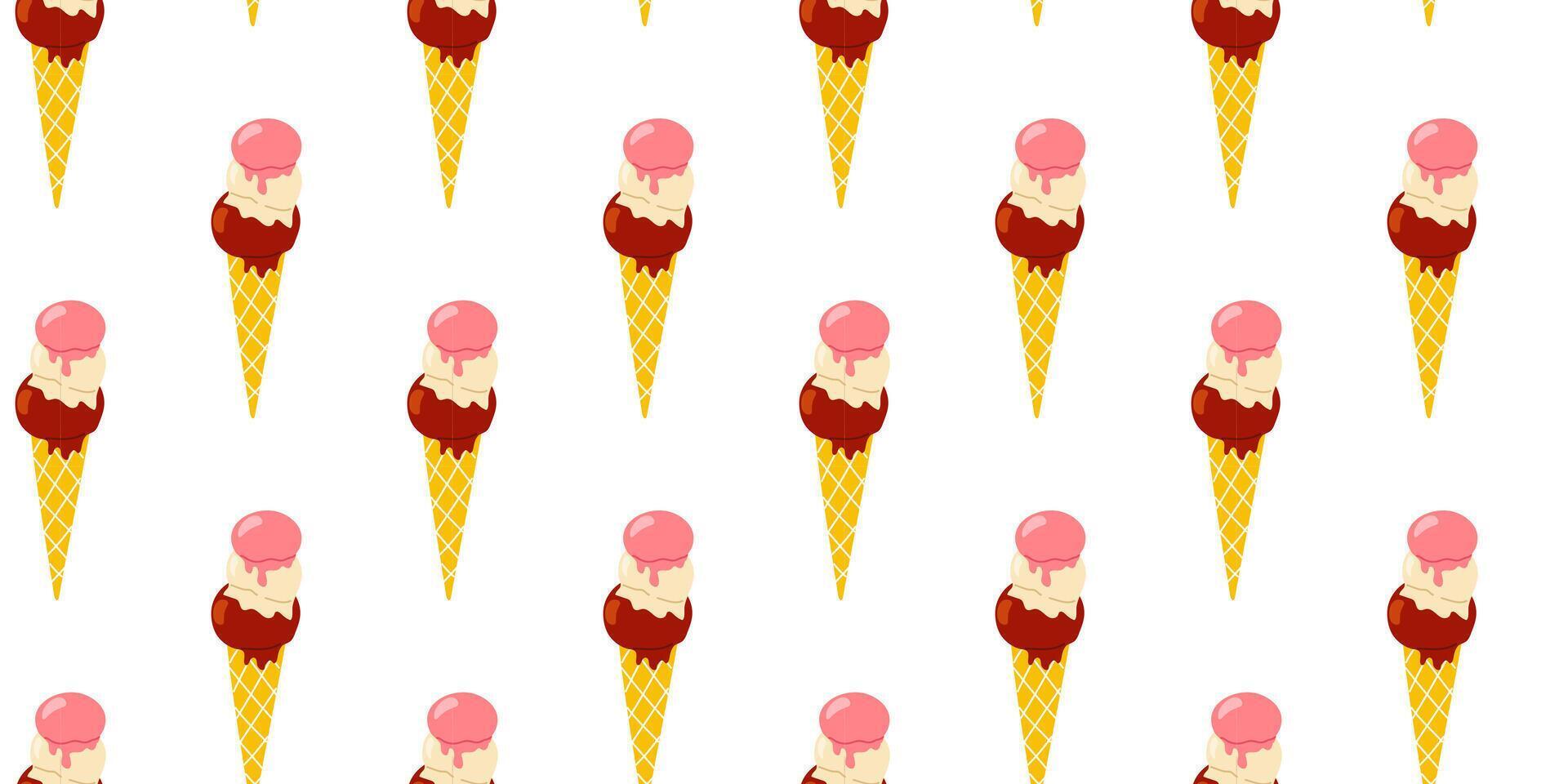 Colorful ice cream cones in a repeated pattern on a white background in a playful artistic design vector