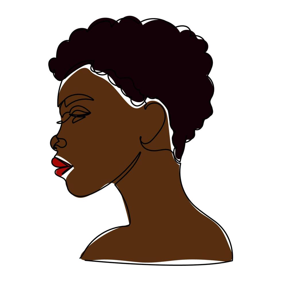Stylish profile illustration of a woman with short curly hair and bold red lips, exuding confidence and elegance vector