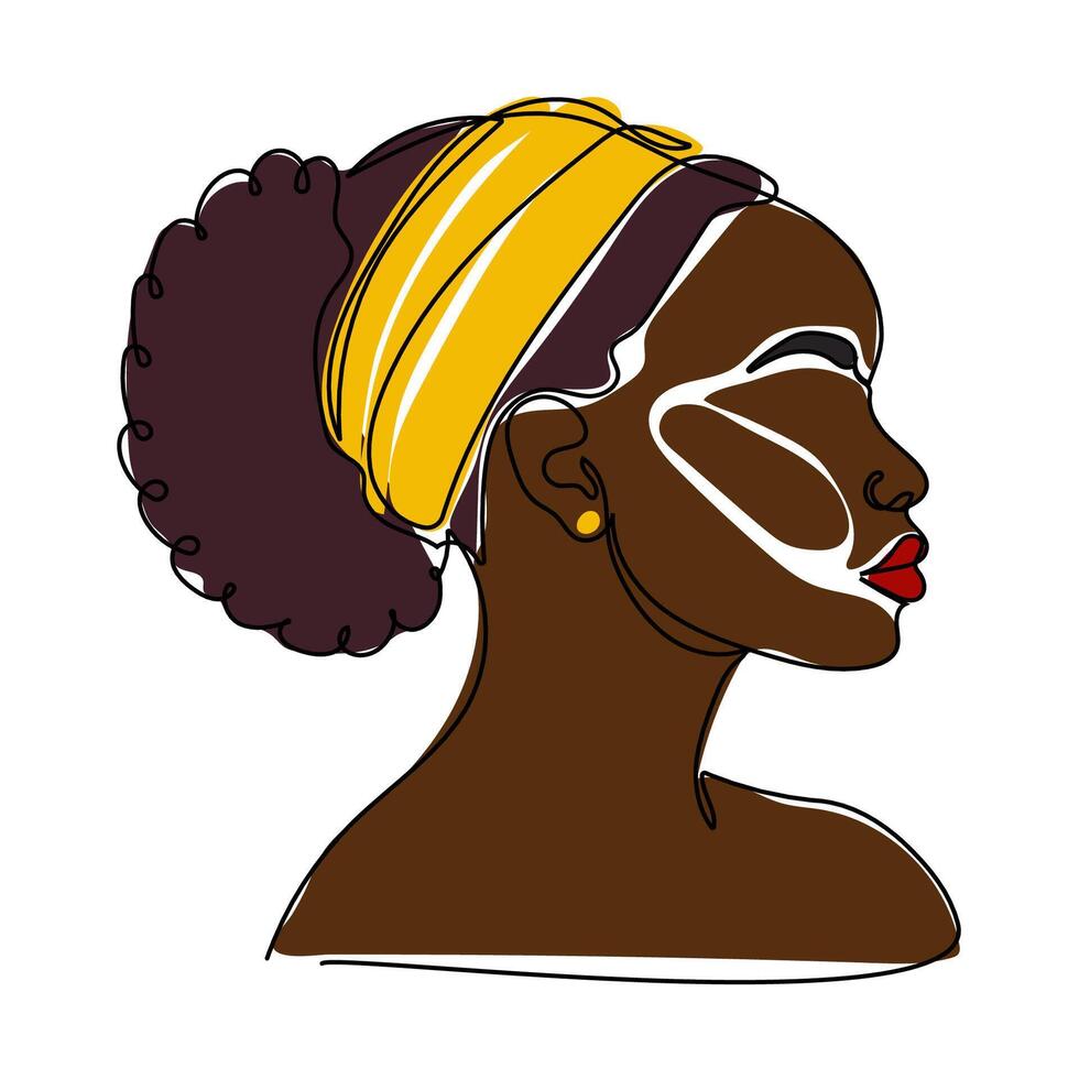 Elegant woman with head wrap showcasing beauty in profile view highlighting traditional facial art and hairstyle vector