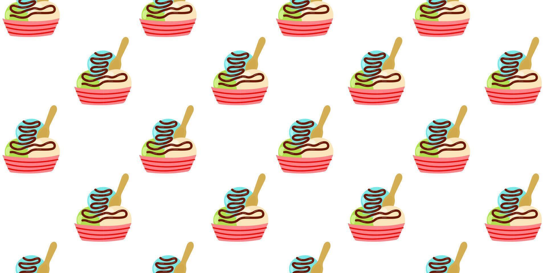 Colorful dessert bowls with swirls of ice cream and toppings arranged in a playful pattern vector