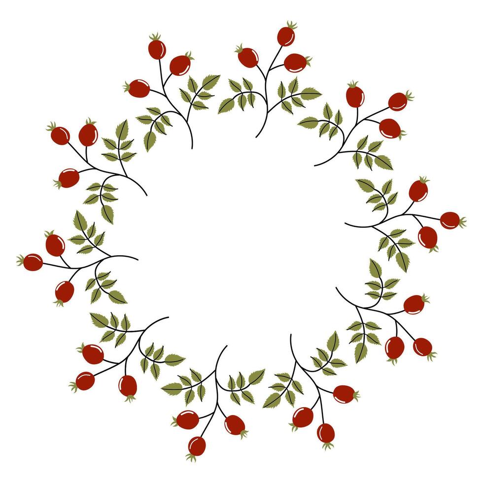 Decorative circle of red berries and green leaves on a white background for festive themes and designs vector