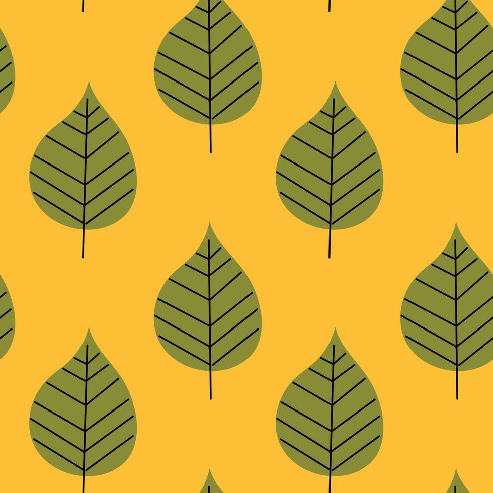Green leaf pattern on a bright yellow background creating a vibrant and stylish design ideal for various creative projects vector
