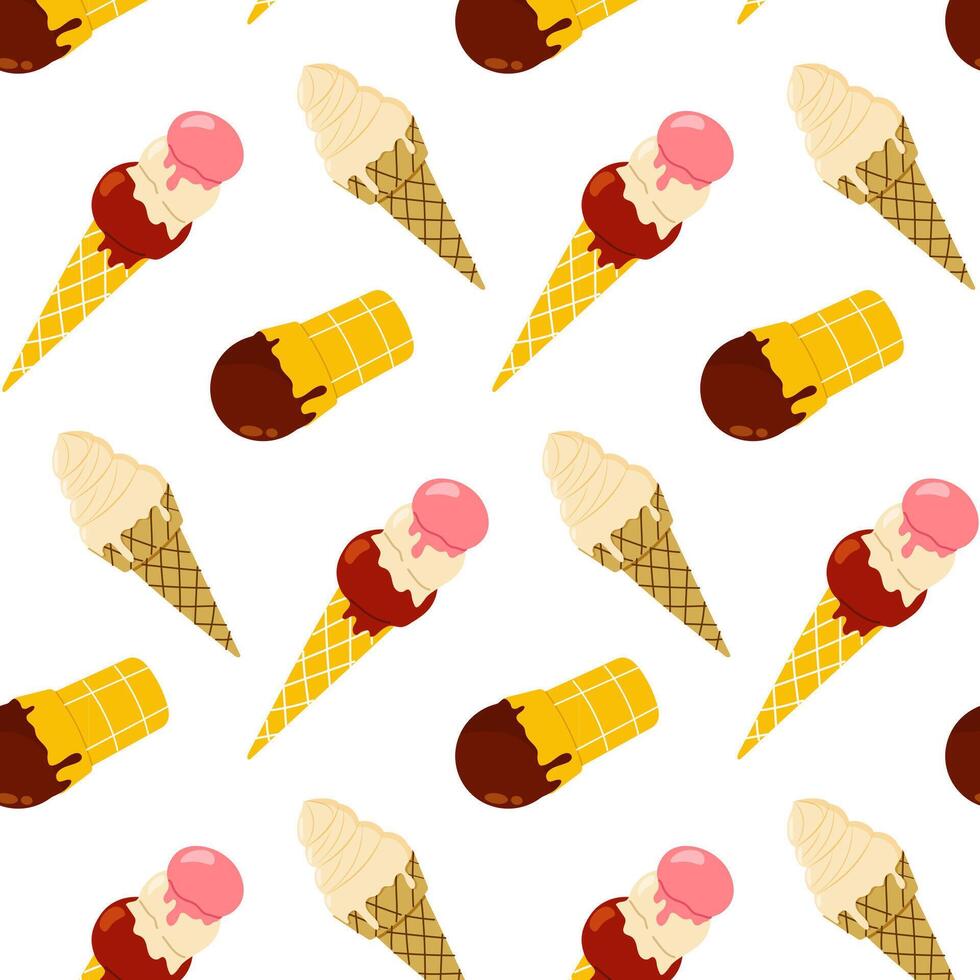 Colorful ice cream cones scattered on a white background designed for summer fun and dessert lovers vector