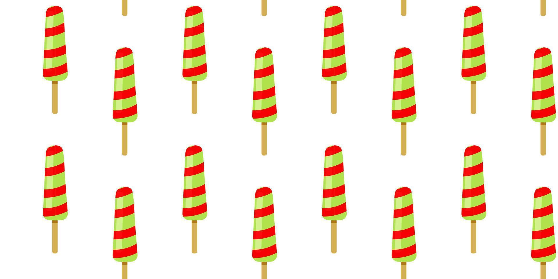 Colorful striped ice cream pops displayed in a cheerful pattern on a white background vector