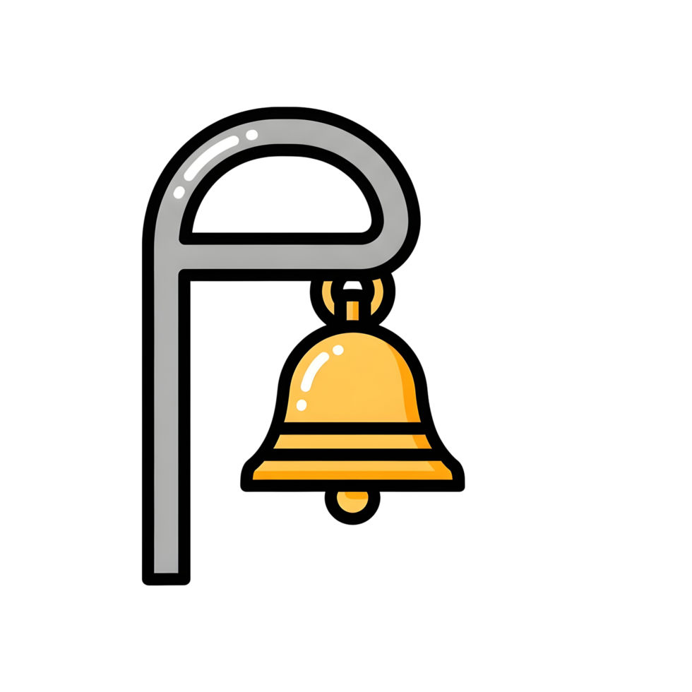 Simple illustration of a golden bell on a gray post png