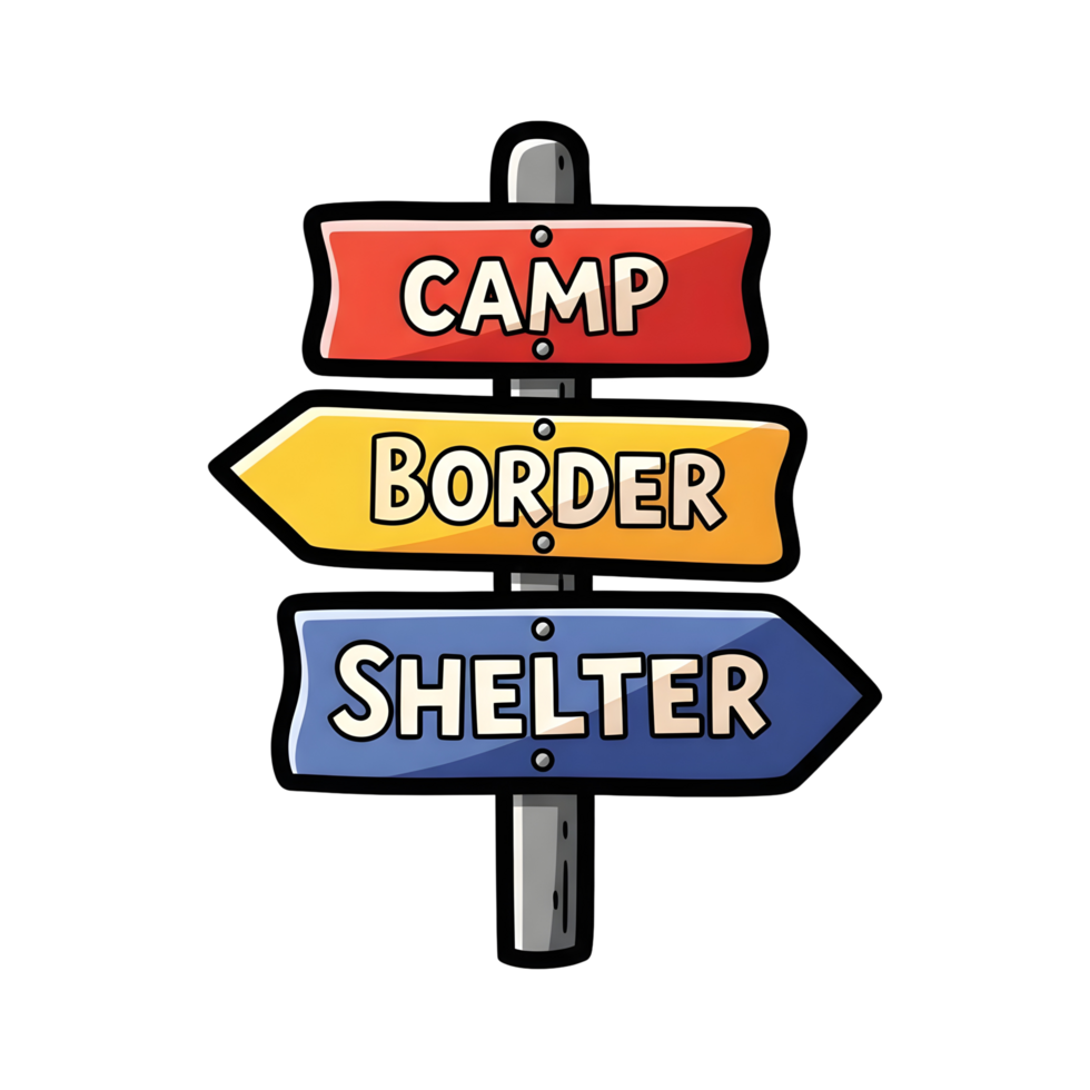 Colorful directional signs camp border shelter png
