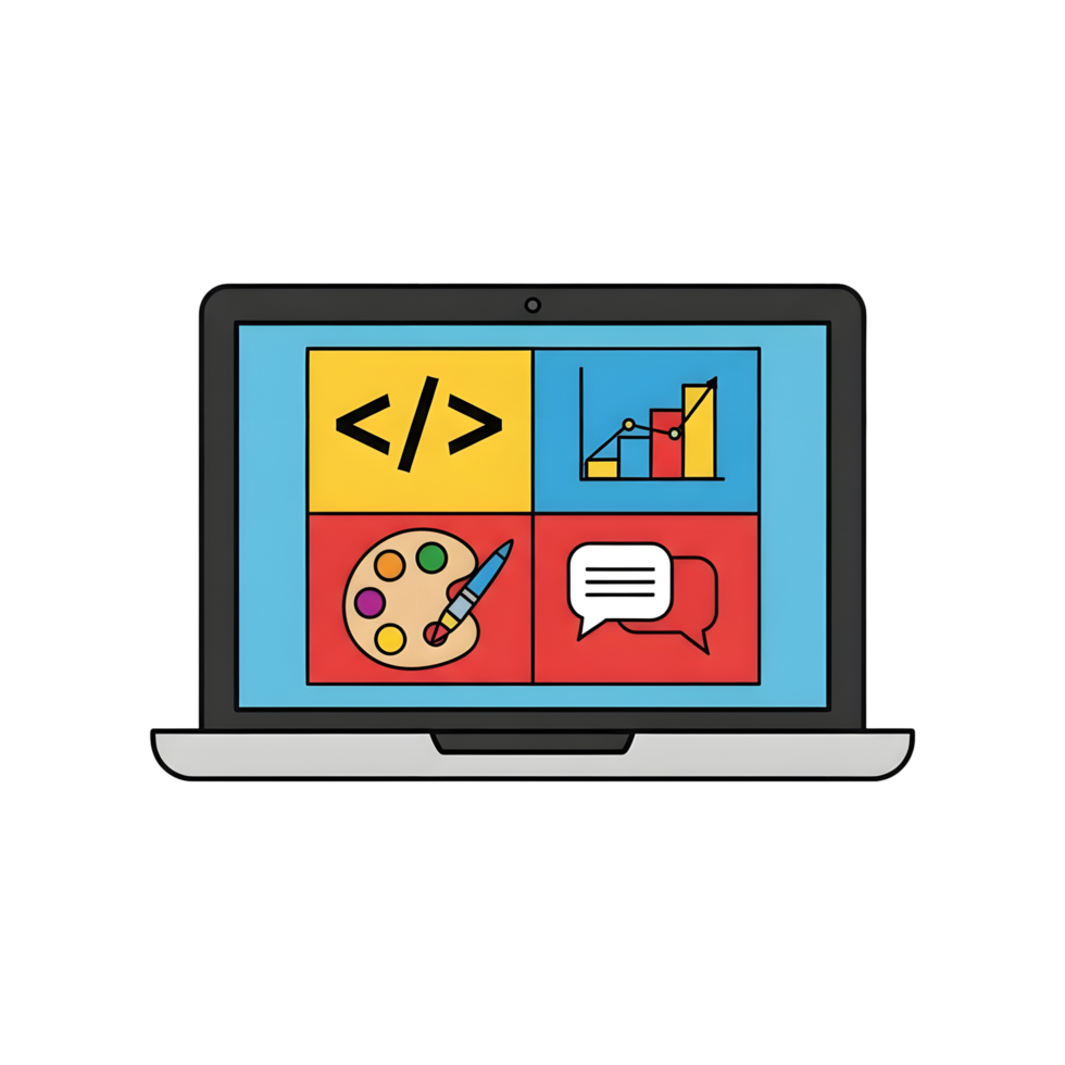 Colorful laptop screen displaying applications png