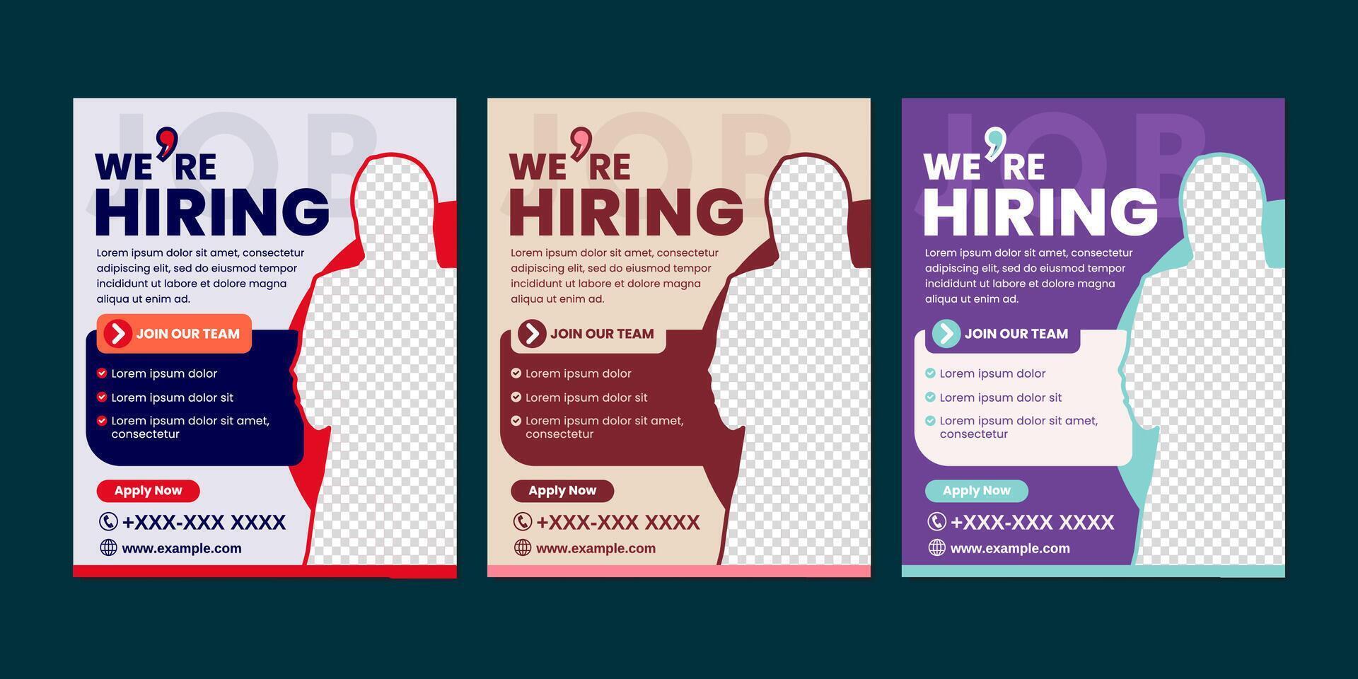 Professional We are Hiring poster templates in modern style, perfect for job advertisements, recruitment posts, and HR promotions. Fully editable for your companys branding. vector