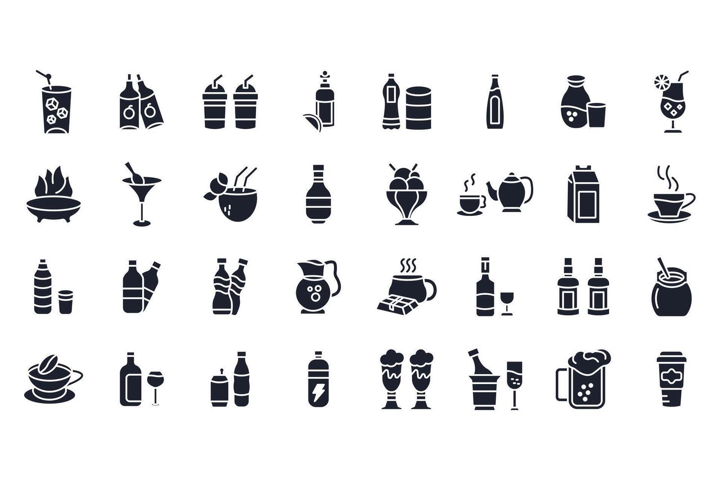 drink set icons collection vector
