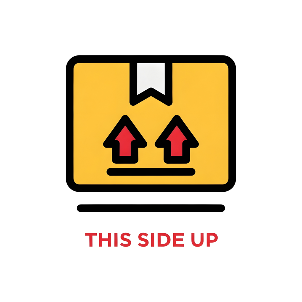 Flat design cardboard box graphic this side up png