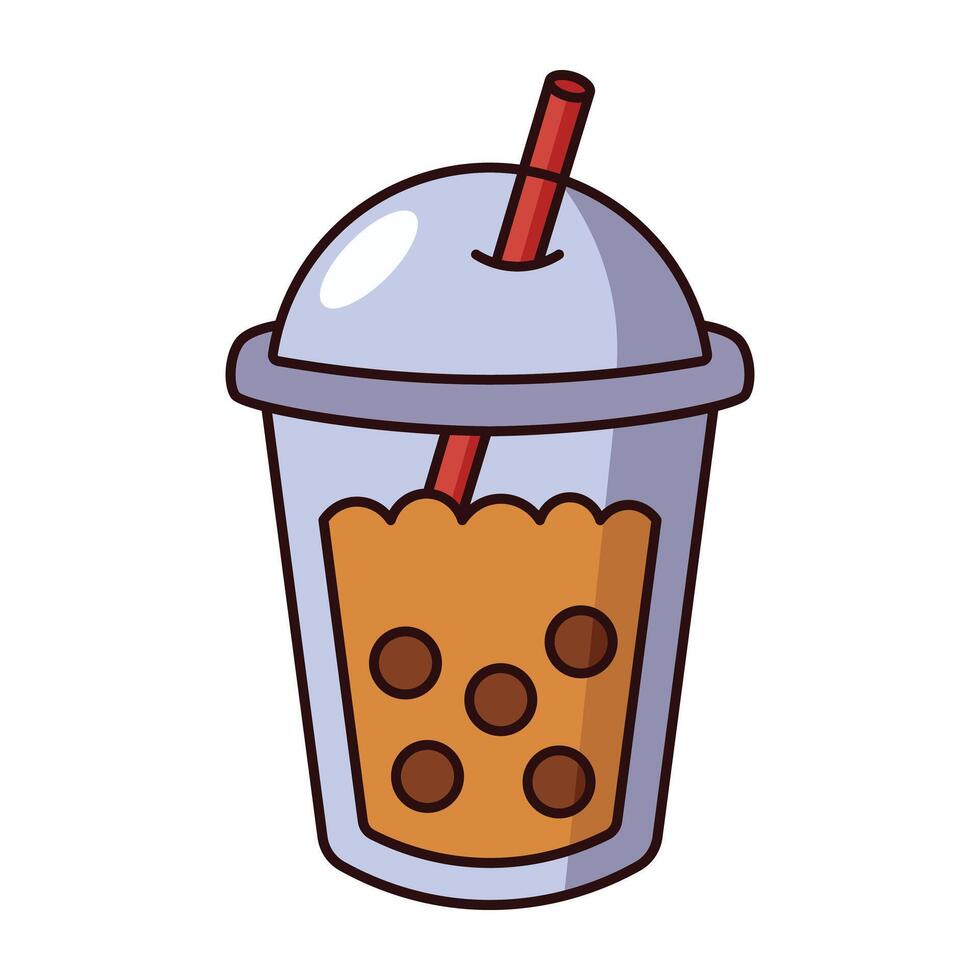 Purple bubble tea cup with dome lid and red straw isolated on white background vector