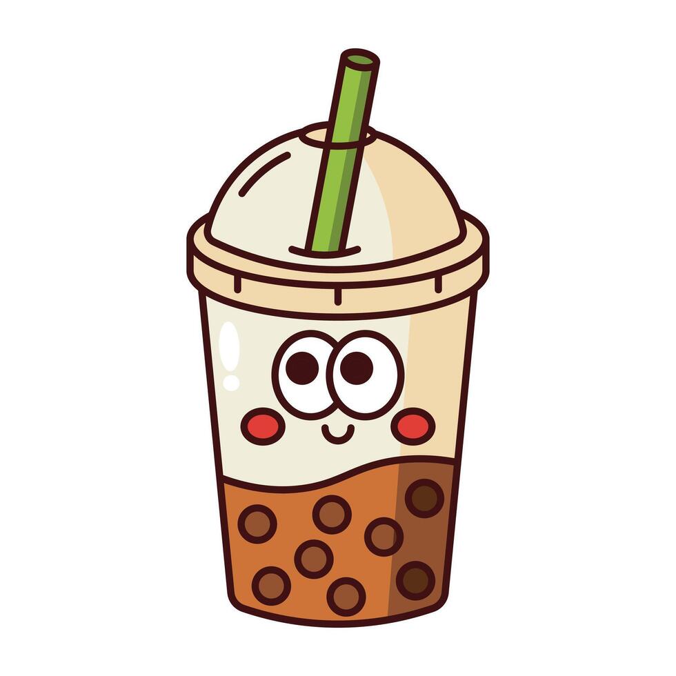 Cute cream bubble milk tea icon isolated on white background vector
