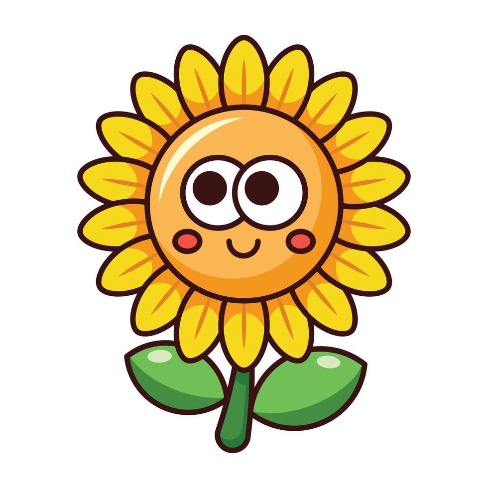 Cute smiling sunflower cartoon icon isolated on white background vector