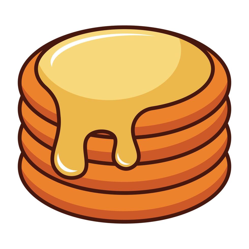 Cartoon pancake stack with honey syrup dripping isolated on white background vector