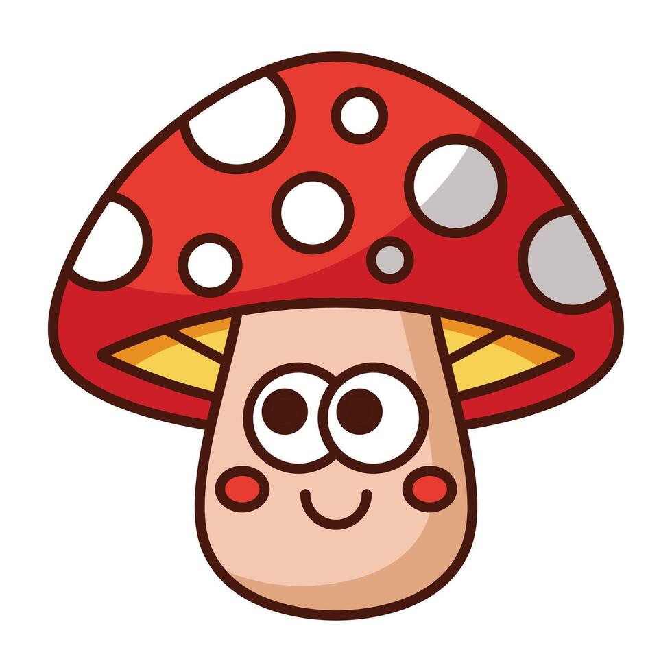 Smiling cartoon mushroom with red cap and cute face isolated on white background vector