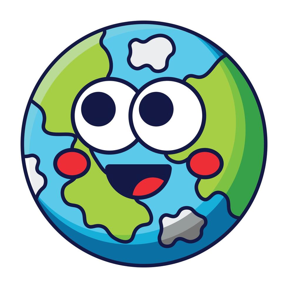 Cute smiling Earth cartoon character with eyes and cheeks isolated on white background. vector