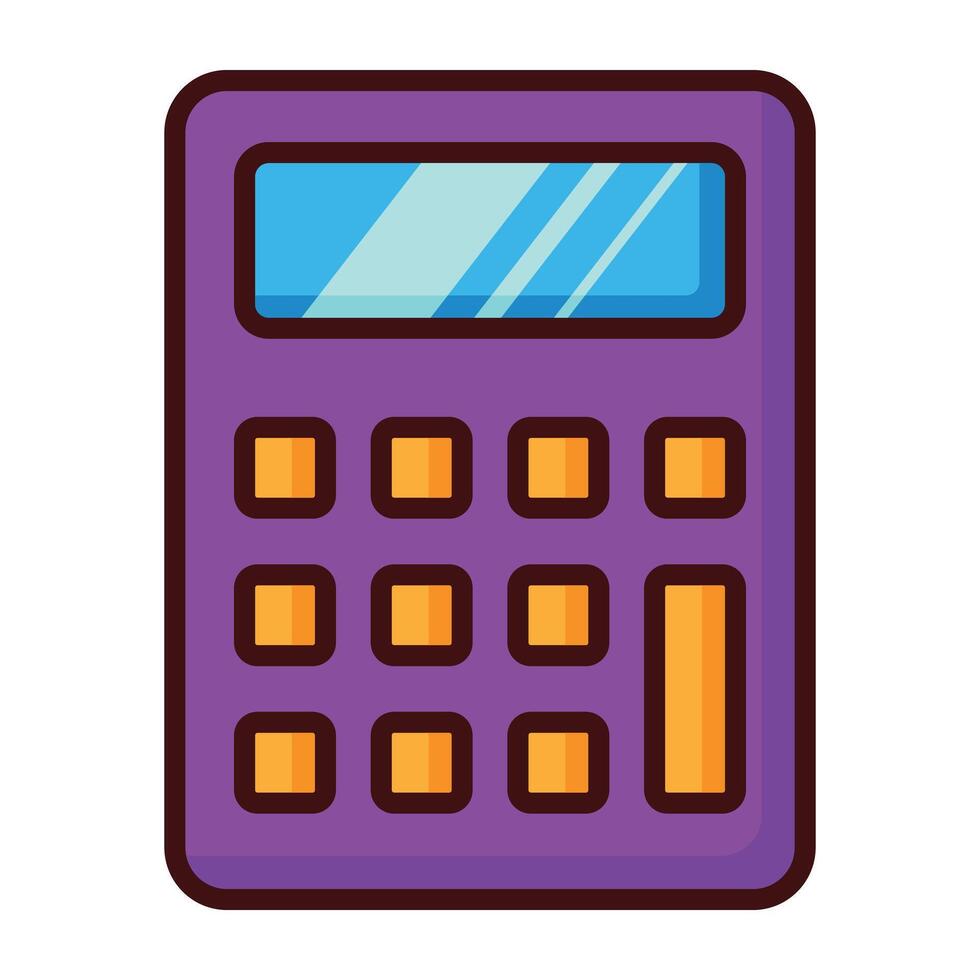Cute cartoon purple calculator icon with orange buttons isolated on white background. vector