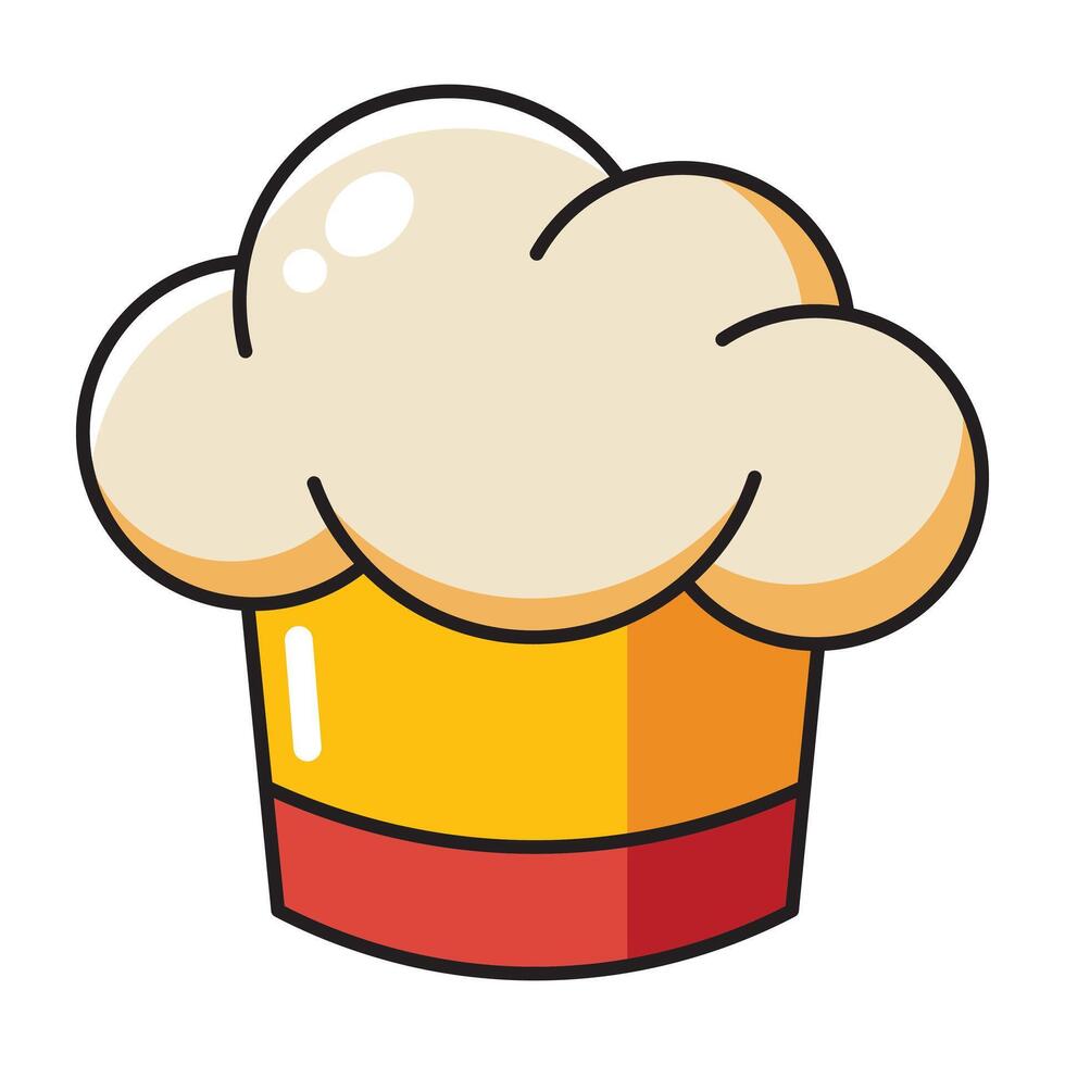 Chef hat cartoon icon with fluffy white top and yellow base isolated on white background vector